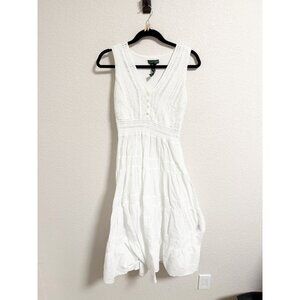 Ralph Lauren Womens Cottage Core White Crochet Knit Tiered Midi Sundress Small